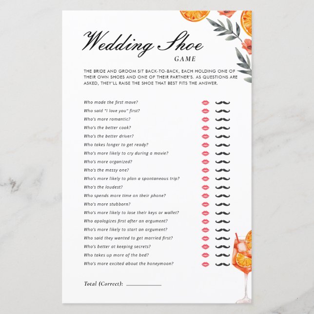 Lámina Juego de zapatos boda Aperol Spritz Bridal Shower (Anverso)