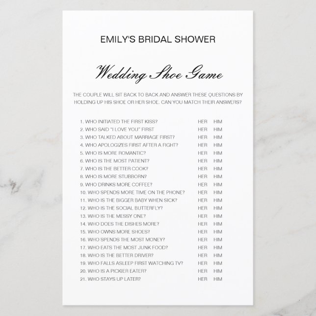 Lámina Juego de zapatos Boda editable juego de casamiento (Anverso)