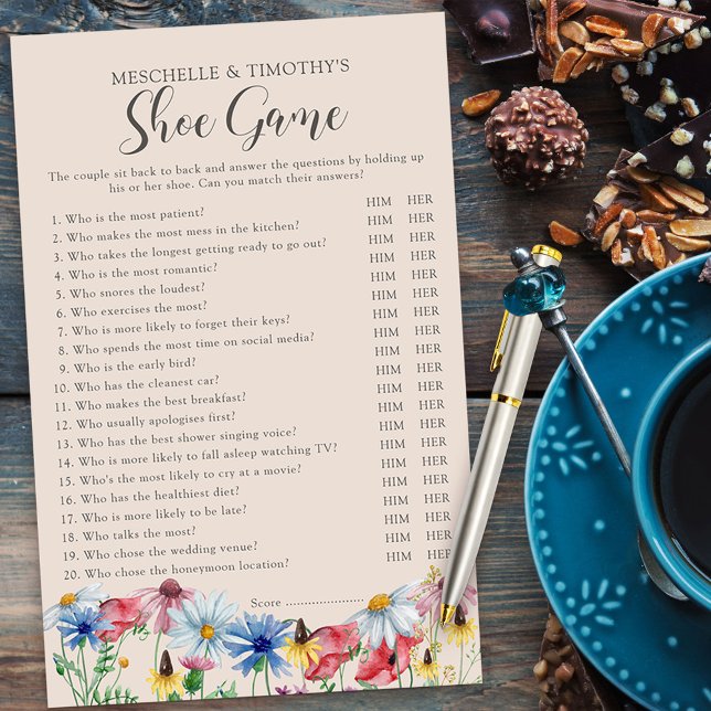 Lámina Juego de zapatos de ducha de flores silvestres Bod (Shoe Game for couples wedding shower from my Wildflower Charm collection)