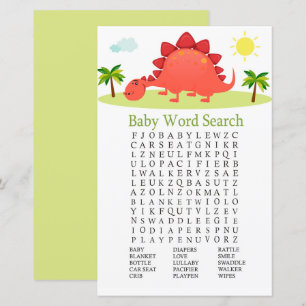 Lámina Juego Dinosaur Baby Shower Word Search