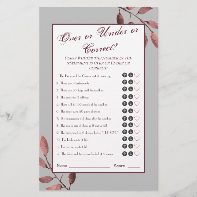 Lámina Juego divertido de ducha de novia floral rosa rosa (Anverso)