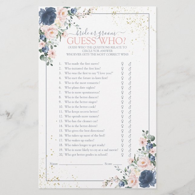 Lámina Juego Dusty Blue Rubor Pink Gold Floral Shower (Anverso)