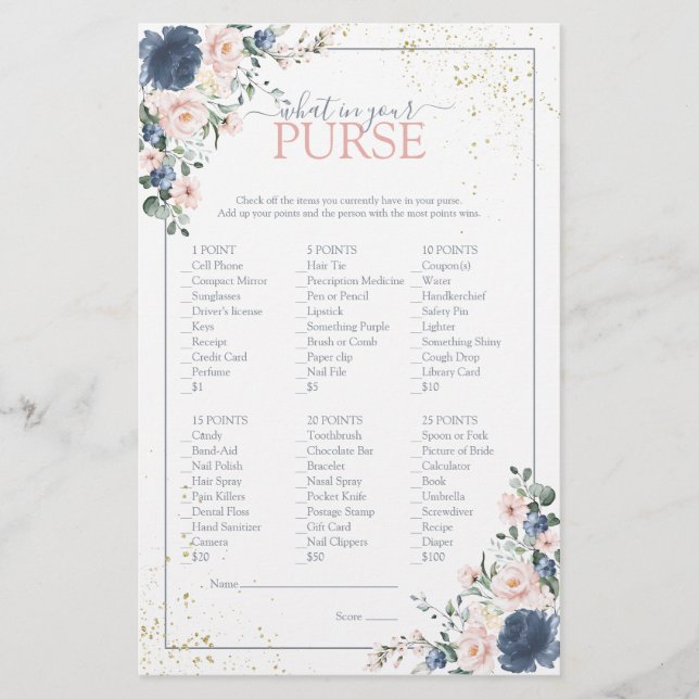 Lámina Juego Dusty Blue Rubor Pink Gold Floral Shower (Anverso)