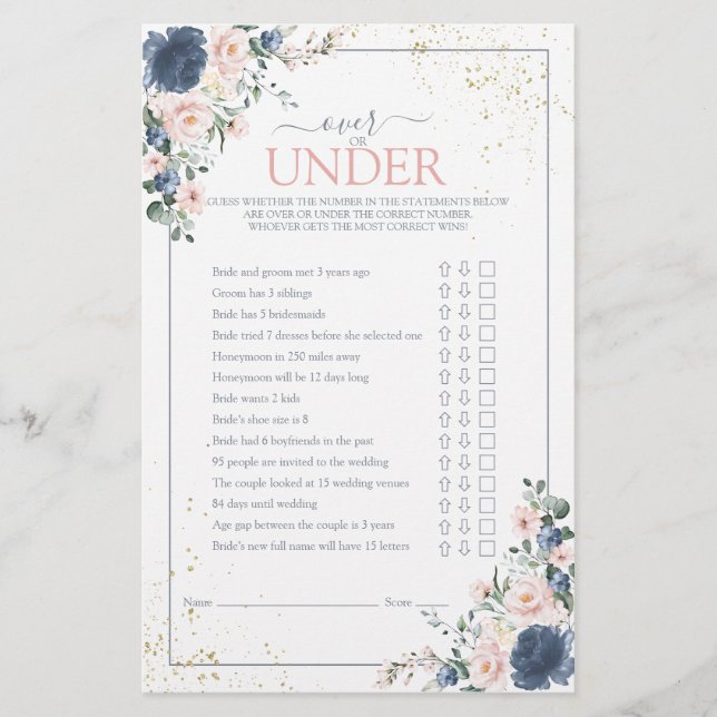 Lámina Juego Dusty Blue Rubor Pink Gold Floral Shower (Anverso)