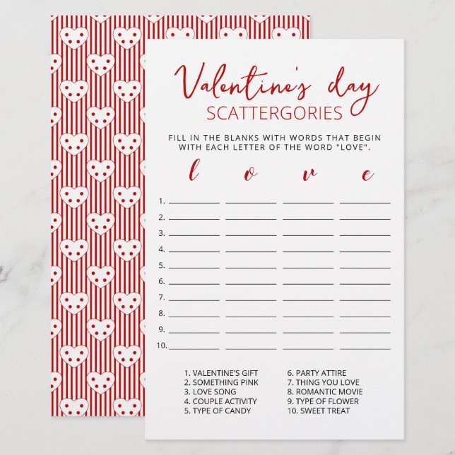 Lámina juego editable de el día de San Valentín Scattergo (Anverso / Reverso)
