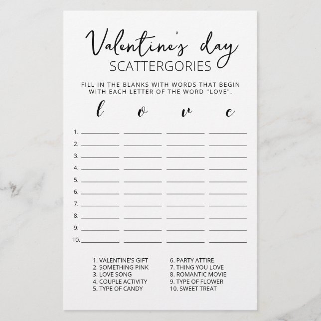 Lámina juego editable de el día de San Valentín Scattergo (Anverso)