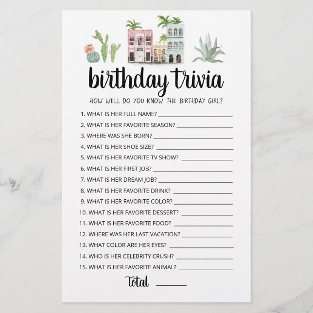 Lámina Juego editable de trivia de cumpleaños (Anverso)