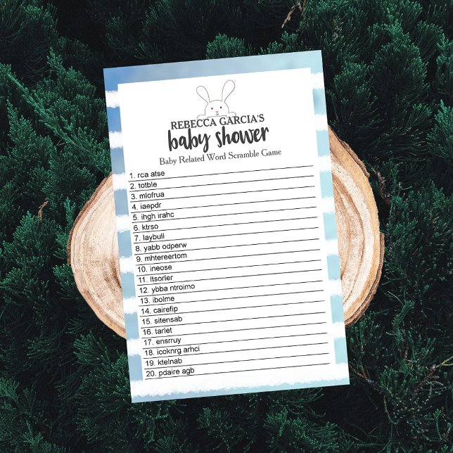 Lámina Juego escramble Baby Shower White Bunny Blue Word (Subido por el creador)