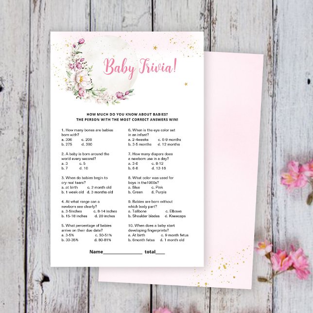 Lámina Juego Floral Moon Baby Shower Trivia (Subido por el creador)