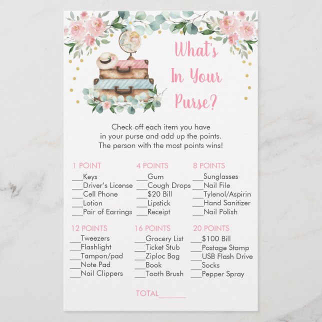 Lámina Juego Floral Travel Bridal What's In Your Purse (Anverso)