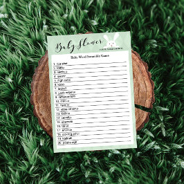 Lámina Juego Green Baby Shower Bunny Word Scramble