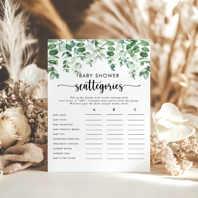 Lámina Juego "Green Eucalyptus Baby Shower Scattegories" (Subido por el creador)