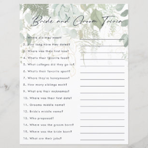 Lámina Juego Greenery and Gold Leaf Bride and Groom Trivi
