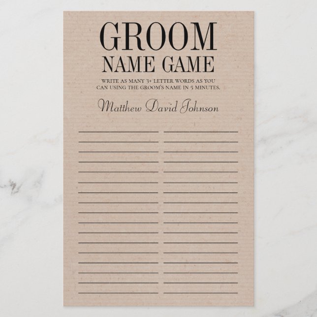 Lámina Juego Groom Name (Anverso)