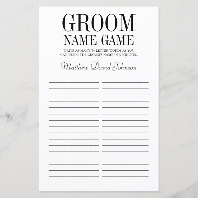 Lámina Juego Groom Name (Anverso)