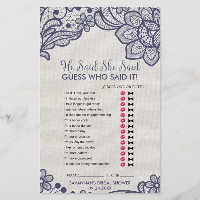 Lámina Juego "He Said She Said" (Anverso)