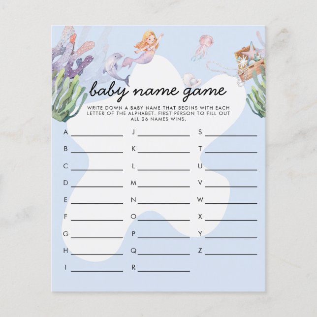 Lámina Juego Ilustrado Mermaid Baby Shower Game (Anverso)