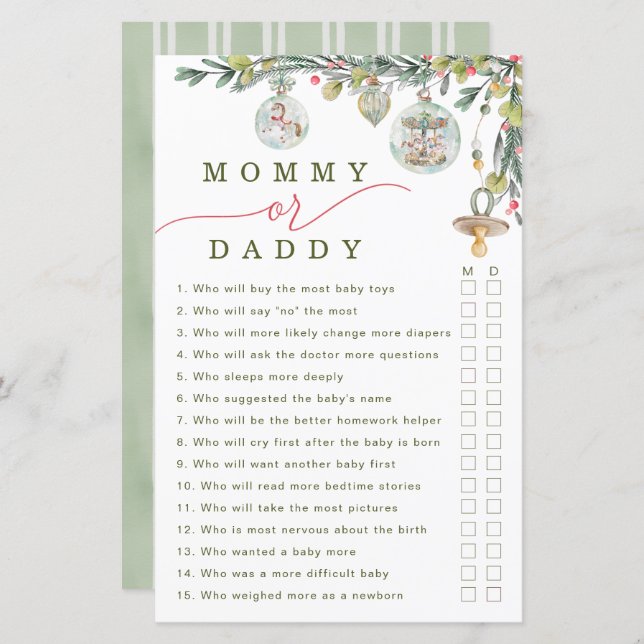 Lámina Juego Merry Little Baby Shower Mommy or Daddy (Anverso / Reverso)