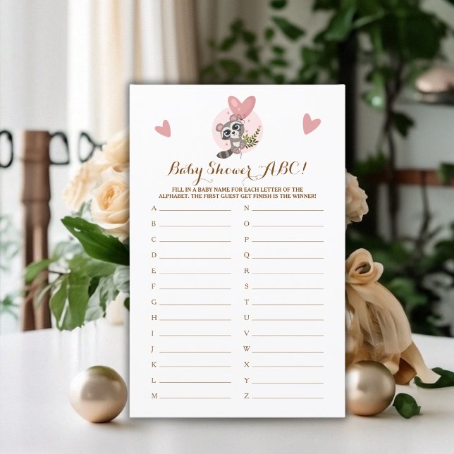 Lámina Juego minimalista Cute Raccoon Baby Shower ABC (Minimalist Cute Raccoon Baby Shower Game ABC)