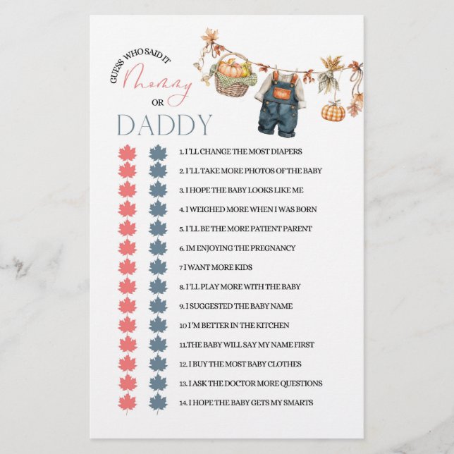 Lámina Juego moderno de calabaza Baby Shower para mamá o  (Anverso)