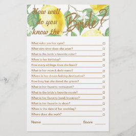 Lámina Juego moderno de ducha de novia con limón verde am