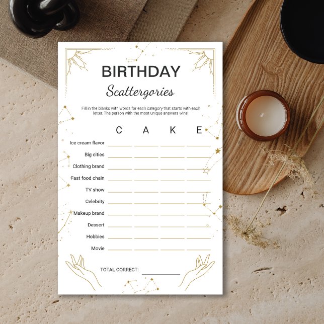 Lámina Juego Mystic Horoscope Zodiac Birthday SCATTERGORY (Mystic Horoscope Zodiac Birthday SCATTERGORY Game)