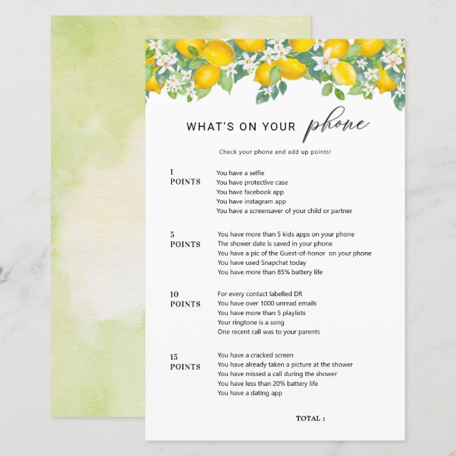 Lámina Juego nupcial Citrus Lemon What's On Your Phone (Anverso / Reverso)