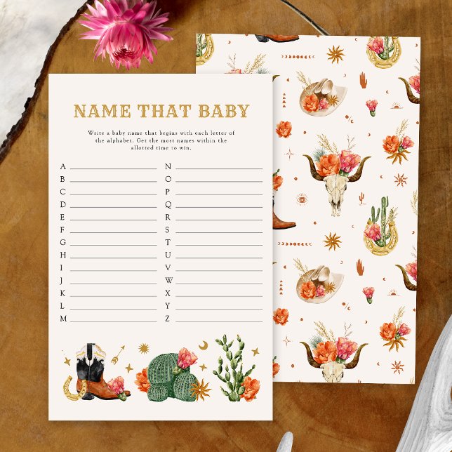 Lámina Juego Occidental de Poner Nombre al Bebé (Western Theme Name That Baby Game Card by Painted Paperie)