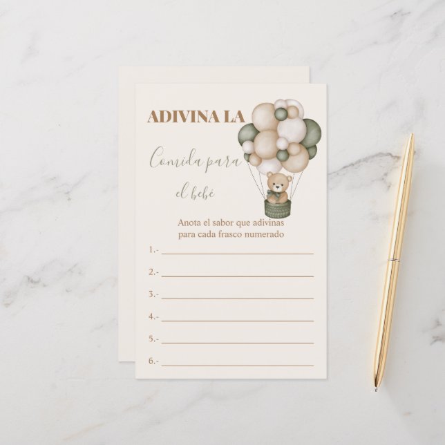 Lámina Juego para Baby Shower Adivina la comida (Anverso/Reverso In Situ)