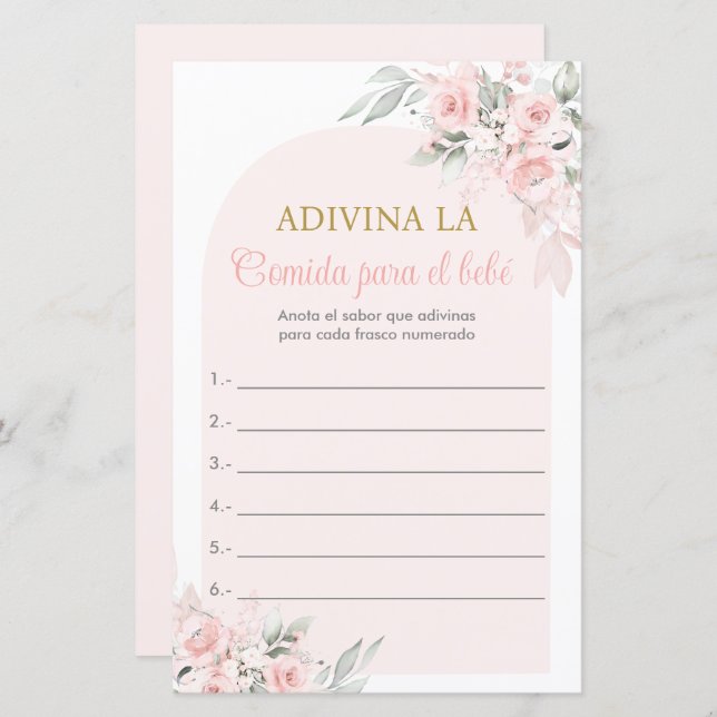Lámina Juego para Baby Shower Adivina la comida (Anverso / Reverso)