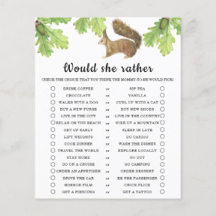 Lámina Juego para baby shower: Ardilla / ¿Qué preferiría?
