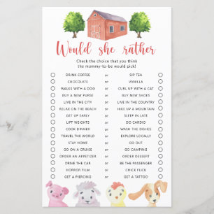 Lámina Juego para baby shower: Granja / ¿Qué Preferiría?