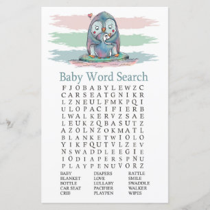 Lámina Juego Penguin Baby Shower Word Search