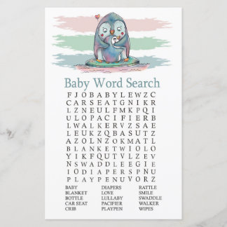 Lámina Juego Penguin Baby Shower Word Search