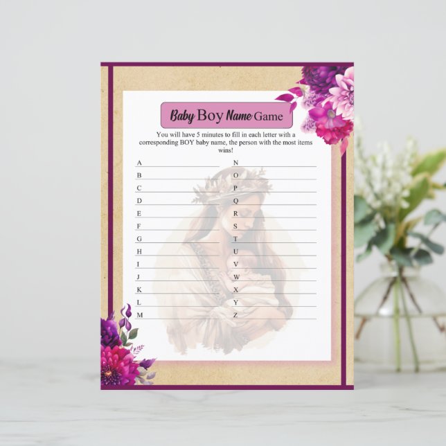 Lámina Juego Purple Boho Baby Boy (Anverso de pie)