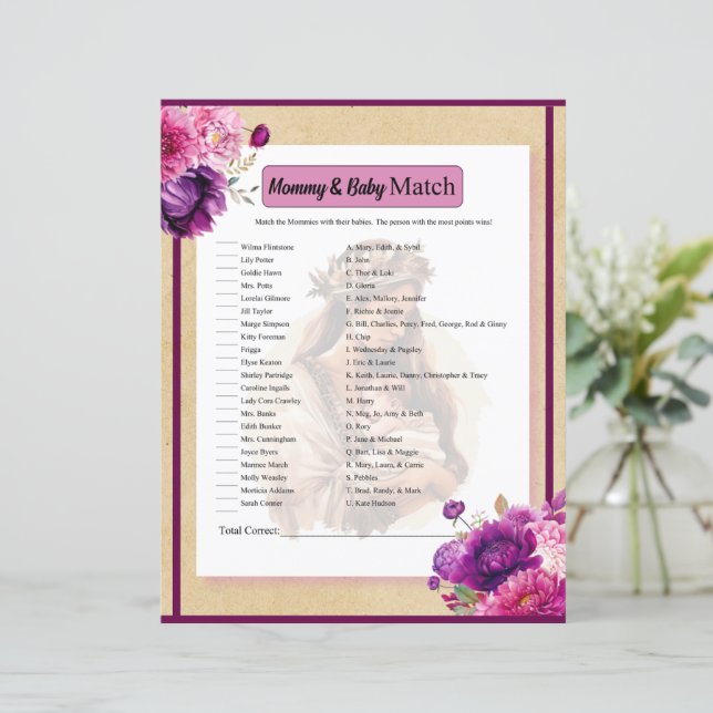 Lámina Juego Purple Boho Mami and Baby Match (Anverso de pie)