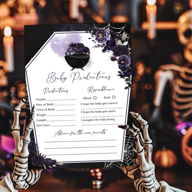 Lámina Juego Purple Gothic Floral Baby Predictions (Floral Gothic Baby Shower Invitation Baby Predictions Game)