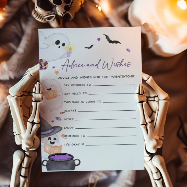 Lámina Juego Purple Little Boo Halloween con consejos y d (A Little Boo Baby Shower Advice and Wishes Game )