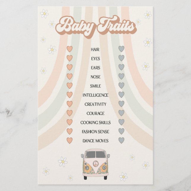 Lámina juego retro de ducha infantil de groovy años 70 ju (Anverso)