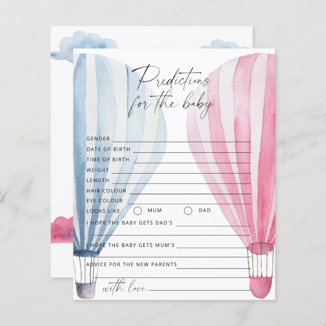 Lámina Juego Revelación de Género - predicciones y consej (Anverso / Reverso)