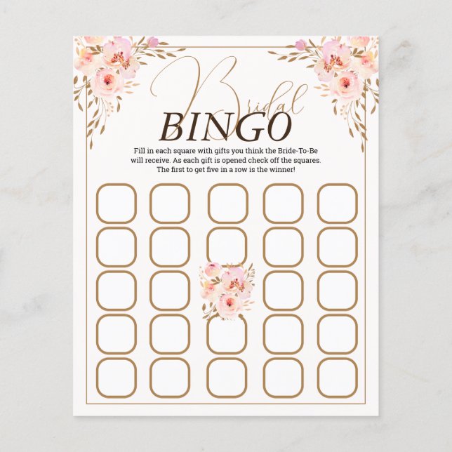Lámina Juego romántico de bingo floral rosa y dorado (Reverso)