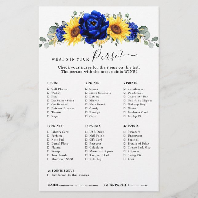 Lámina Juego Royal Blue Rusflower Bridal Shower (Anverso)