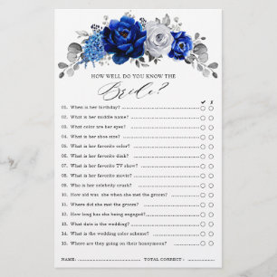 Lámina Juego Royal Blue White Silver Floral Bridal Shower