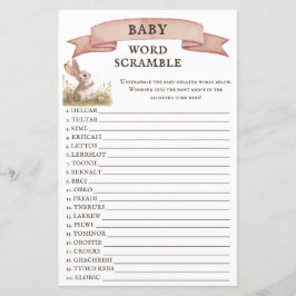 Lámina Juego Rústico Bunny Baby Shower Word Scramble