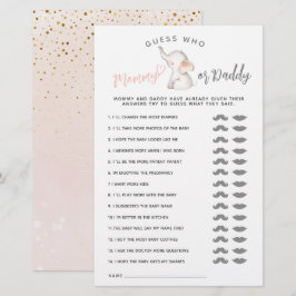 Lámina Juego simple de Baby Shower para elefantes y Chica