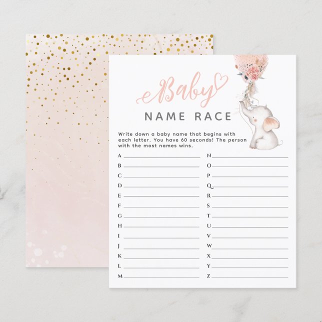 Lámina Juego simple de Baby Shower para elefantes y globo (Anverso / Reverso)