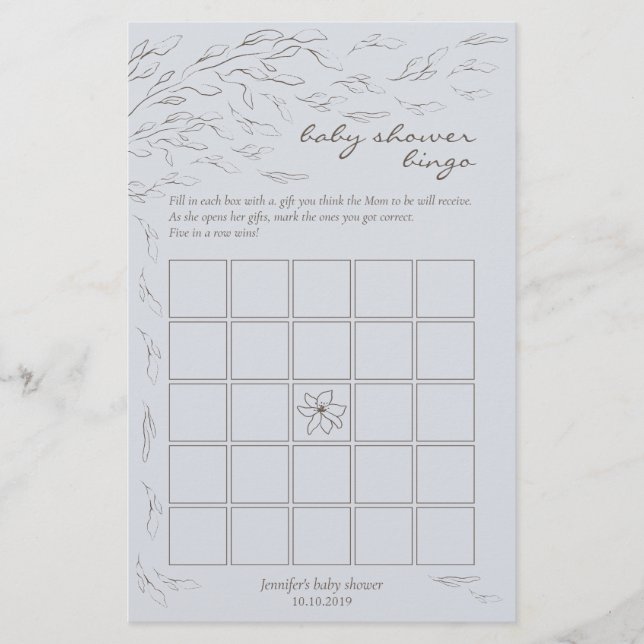 Lámina Juego simple de bingo Baby Shower Azul (Anverso)