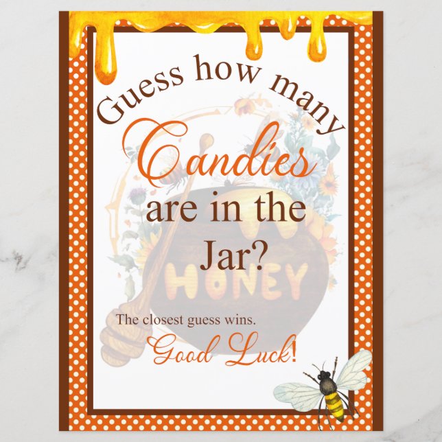 Lámina Juego Sweet Honeybee Baby Shower Candy Jar (Anverso)