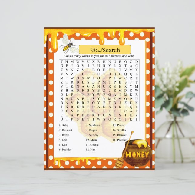 Lámina Juego Sweet Honeybee Baby Shower Word Search (Anverso de pie)