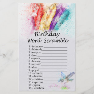 Lámina Juego Tribal Feather Birday Word Scramble
